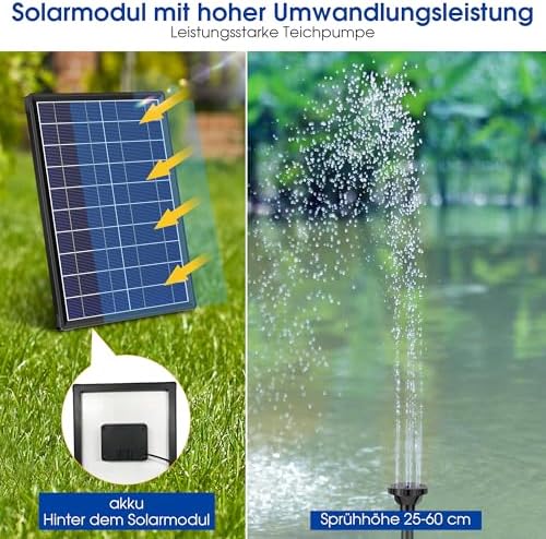 Biling Solarbrunnen mit Akku – 7,5 W Solar-Teichpumpe für Gartenteich, 10 Sprühstile, ideal für Wasserspiele und Vogelba