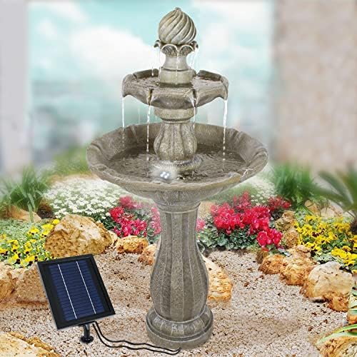 Solar Gartenbrunnen - Zierbrunnen mit Wasserfall & Licht für Garten und Teich