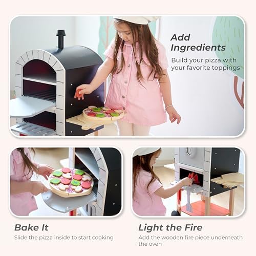 Teamson Kids Pizzaofen My Little Helper mit 24 Zubehörteilen, Grau/Natur – Spielvergnügen für kleine Köche!