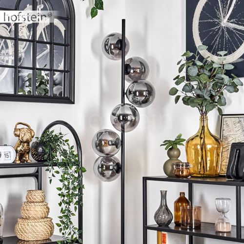 Stehleuchte Gastor – Moderne Retro-Stehlampe aus Metall/Glas in Schwarz/Rauchfarbe für stilvolle Wohnräume, Höhe 160 cm,