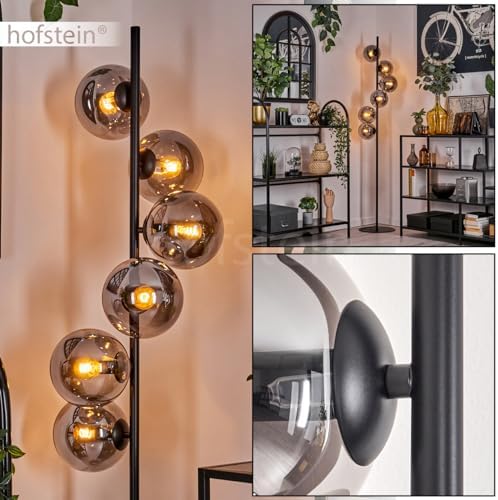 Stehleuchte Gastor – Moderne Retro-Stehlampe aus Metall/Glas in Schwarz/Rauchfarbe für stilvolle Wohnräume, Höhe 160 cm,