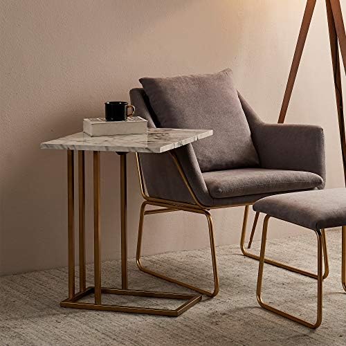 Teamson Home C-förmiger Ausziehtisch mit synthetischer Marmorplatte und elegantem Messingfinish für stilvolle Wohnzimmer