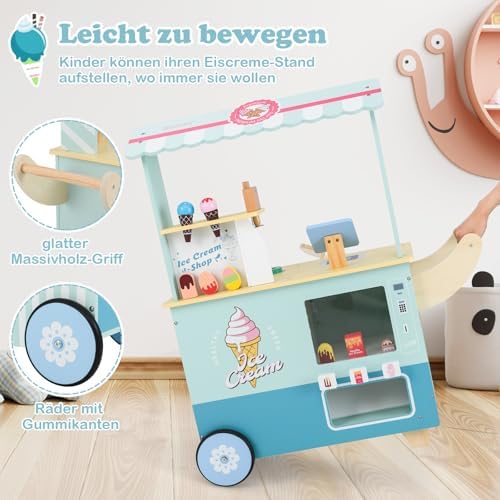 COSTWAY Kinder Eiswagen mit Eismaschine & Verkaufsautomat - Spielzeug Kaufladen für fantasievolles Spielen ab 3 Jahren (