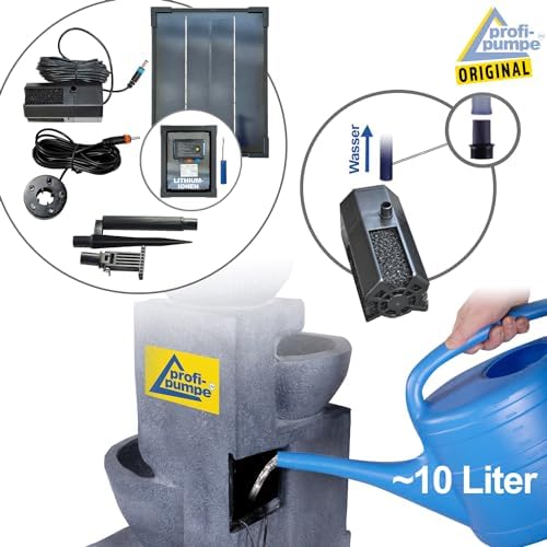 Solar Gartenbrunnen - Zierbrunnen mit Wasserfall & Licht für Garten und Teich