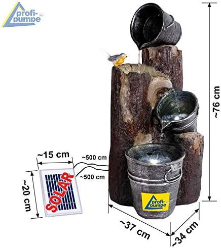 Pretty-Bird Solar Gartenbrunnen mit Wasserfall & LED-Licht – Perfekte Teichpumpe für Terrasse und Balkon