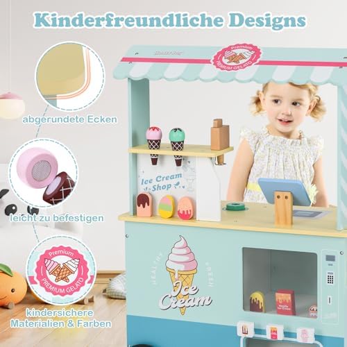 COSTWAY Kinder Eiswagen mit Eismaschine & Verkaufsautomat - Spielzeug Kaufladen für fantasievolles Spielen ab 3 Jahren (