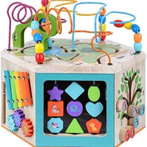 Teamson Kids Kindergarten 7-in-1 Holz-Aktivitätsstation für kreative Spielzeiten zu Hause