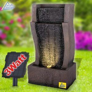 RHEIN-Gold Solar Gartenbrunnen mit Wasserfall und LED-Licht - Perfekte Teichpumpe für Terrasse und Balkon