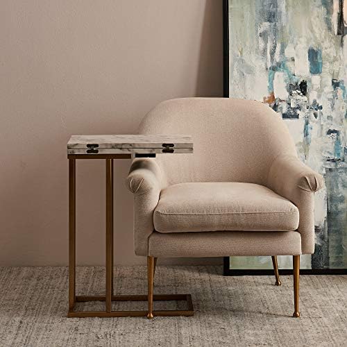 Teamson Home C-förmiger Ausziehtisch mit synthetischer Marmorplatte und elegantem Messingfinish für stilvolle Wohnzimmer