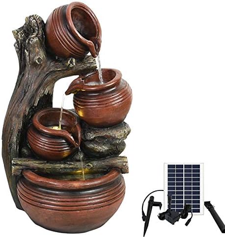 Solar Gartenbrunnen von – Eleganter Zierbrunnen mit Wasserfall und Akku für Terrasse und Balkon