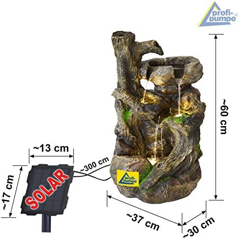 Solar Gartenbrunnen - Zierbrunnen mit Wasserfall & Licht für Garten und Teich