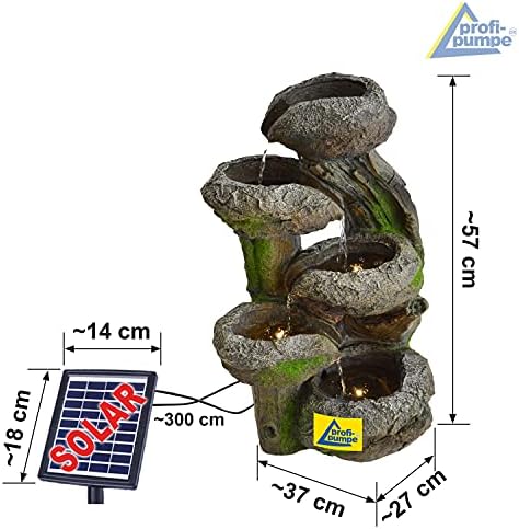 Solar Gartenbrunnen - Zierbrunnen mit Wasserfall & Licht für Garten und Teich
