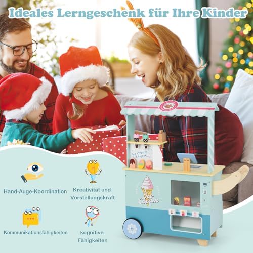 COSTWAY Kinder Eiswagen mit Eismaschine & Verkaufsautomat - Spielzeug Kaufladen für fantasievolles Spielen ab 3 Jahren (