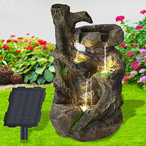 Solar Gartenbrunnen - Zierbrunnen mit Wasserfall & Licht für Garten und Teich
