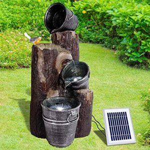 Pretty-Bird Solar Gartenbrunnen mit Wasserfall & LED-Licht – Perfekte Teichpumpe für Terrasse und Balkon