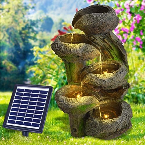 Solar Gartenbrunnen - Zierbrunnen mit Wasserfall & Licht für Garten und Teich