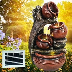 Solar Gartenbrunnen von – Eleganter Zierbrunnen mit Wasserfall und Akku für Terrasse und Balkon