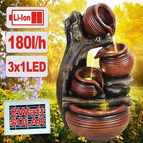 Solar Gartenbrunnen von – Eleganter Zierbrunnen mit Wasserfall und Akku für Terrasse und Balkon