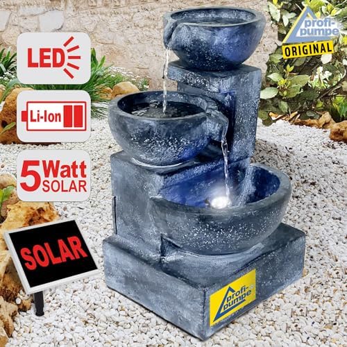 Solar Gartenbrunnen - Zierbrunnen mit Wasserfall & Licht für Garten und Teich
