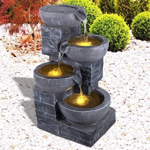 Gartenbrunnen LED-Licht 230V Zierbrunnen für Garten, Terrasse & Balkon – Dekorative Wasserspiele