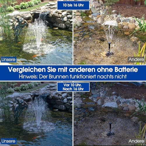 Biling Solarbrunnen mit Akku – 7,5 W Solar-Teichpumpe für Gartenteich, 10 Sprühstile, ideal für Wasserspiele und Vogelba