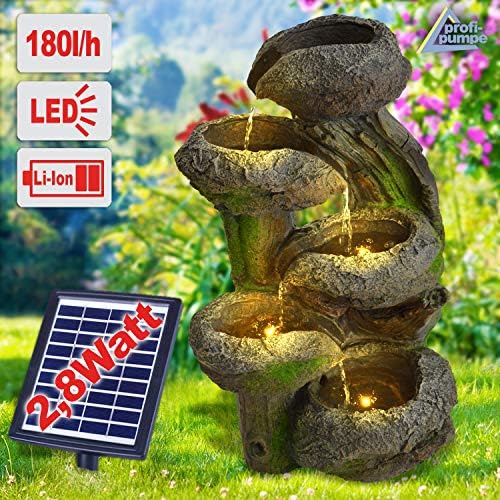 Solar Gartenbrunnen - Zierbrunnen mit Wasserfall & Licht für Garten und Teich