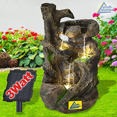 Solar Gartenbrunnen - Zierbrunnen mit Wasserfall & Licht für Garten und Teich